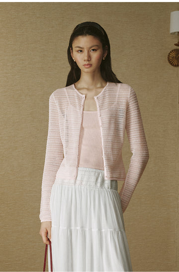 Openwork Crewneck Cardigan Dusk Pink