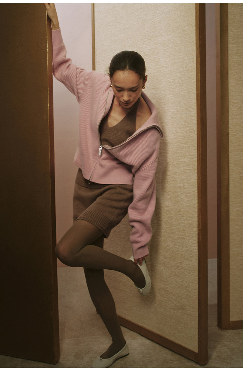 Dai Yuan Shan Zip Wool Cardigan - Dusk Pink