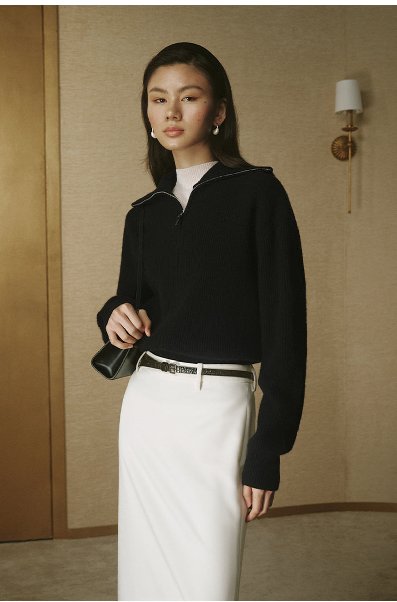 Dai Yuan Shan Zip Wool Cardigan - Ink Black