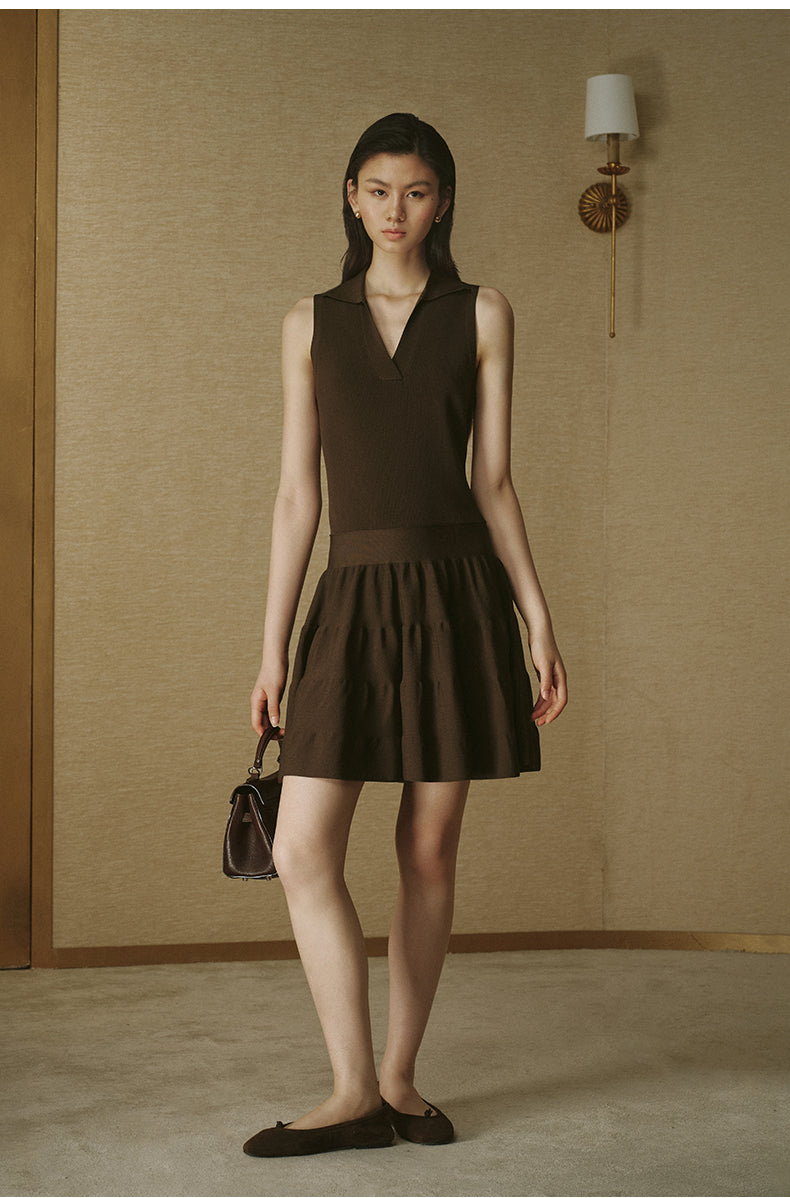 Knit Polo Mini Dress Deep Chocolate Brown