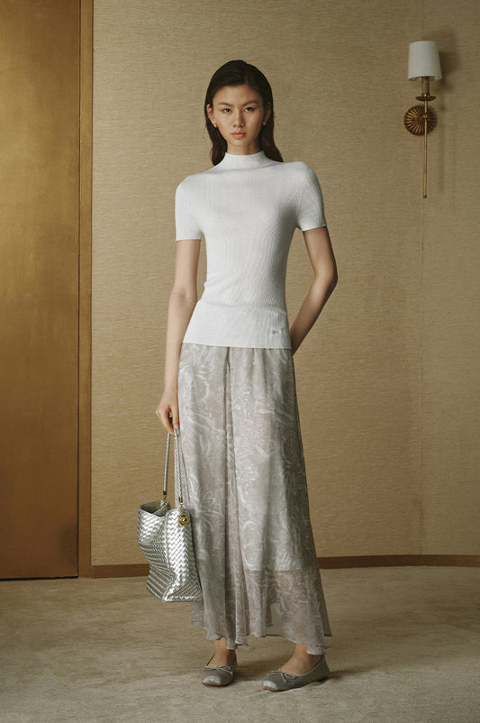 Metallic Wool Mock-Neck Knit Silver White