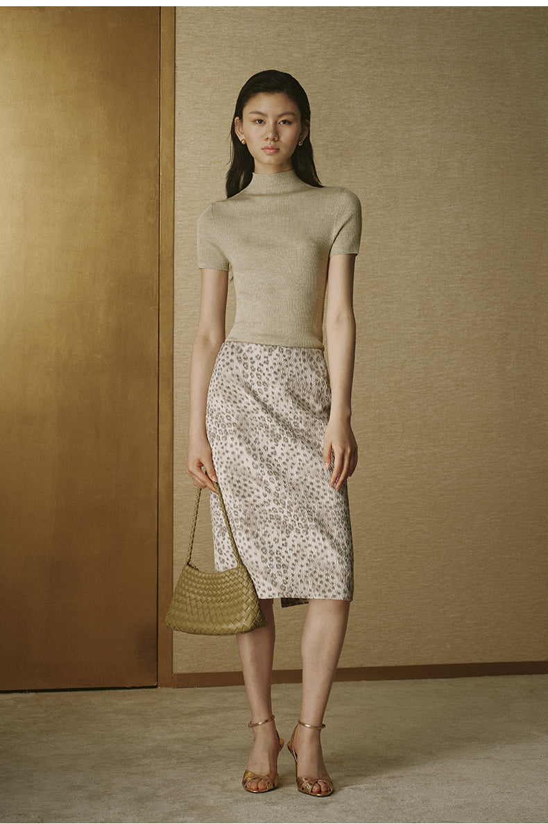 Metallic Wool Mock-Neck Knit Pearl Beige