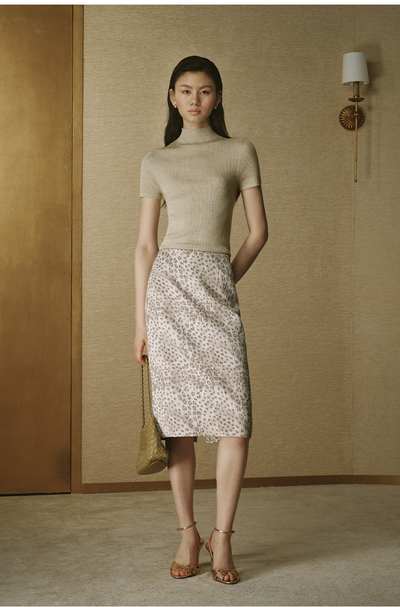 Metallic Wool Mock-Neck Knit Pearl Beige