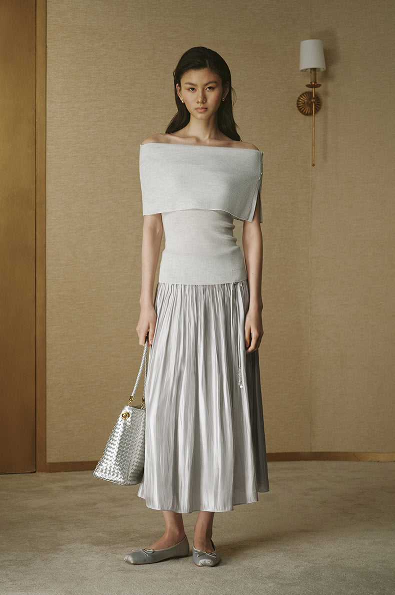 Wool Cape-Layer Knit Top Pale Dew Grey