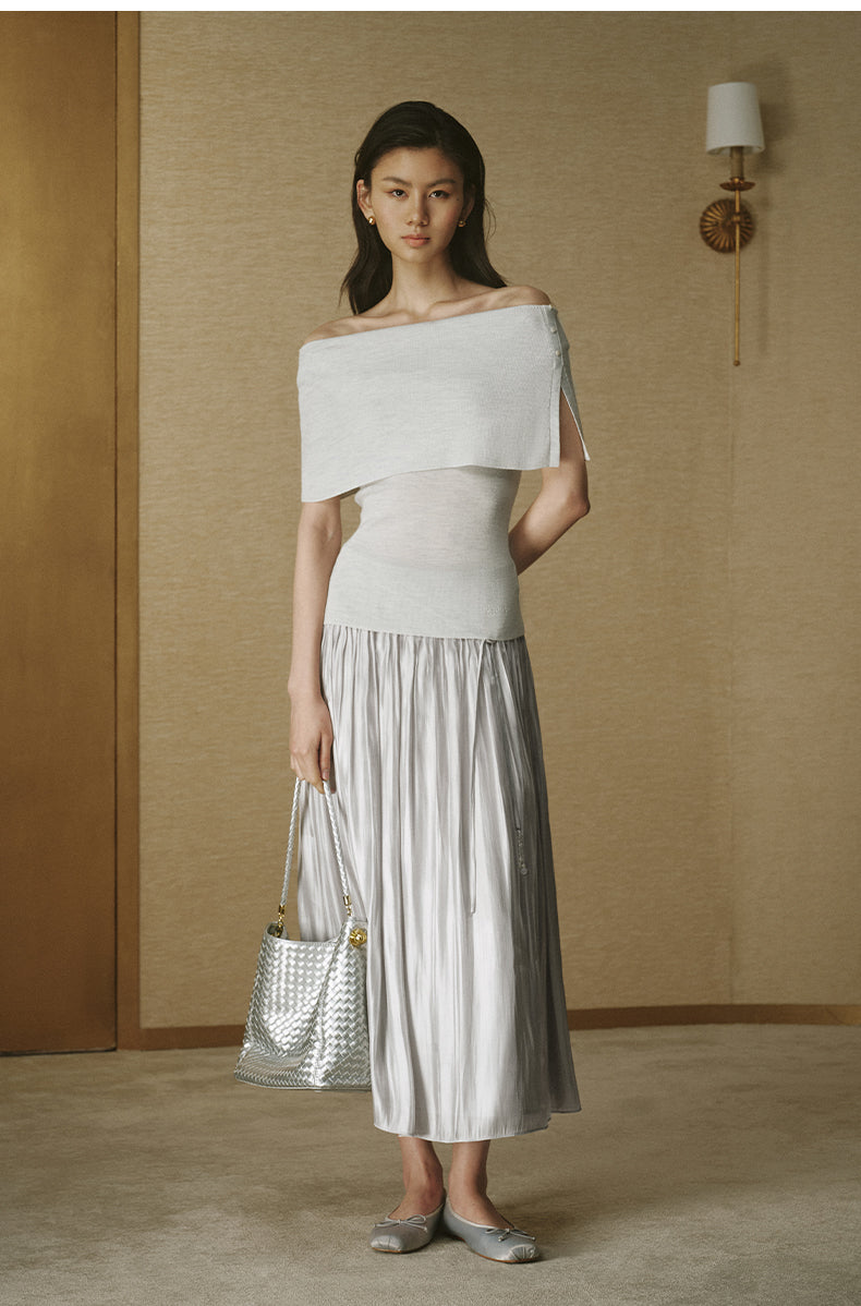 Wool Cape-Layer Knit Top Pale Dew Grey