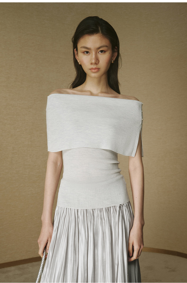 Wool Cape-Layer Knit Top Pale Dew Grey