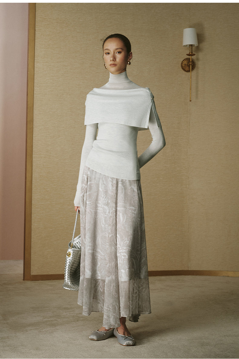 Wool Cape-Layer Knit Top Pale Dew Grey