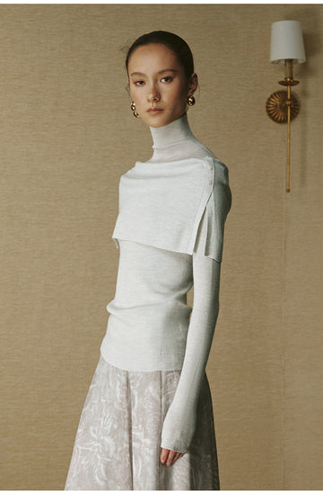 Wool Cape-Layer Knit Top Pale Dew Grey