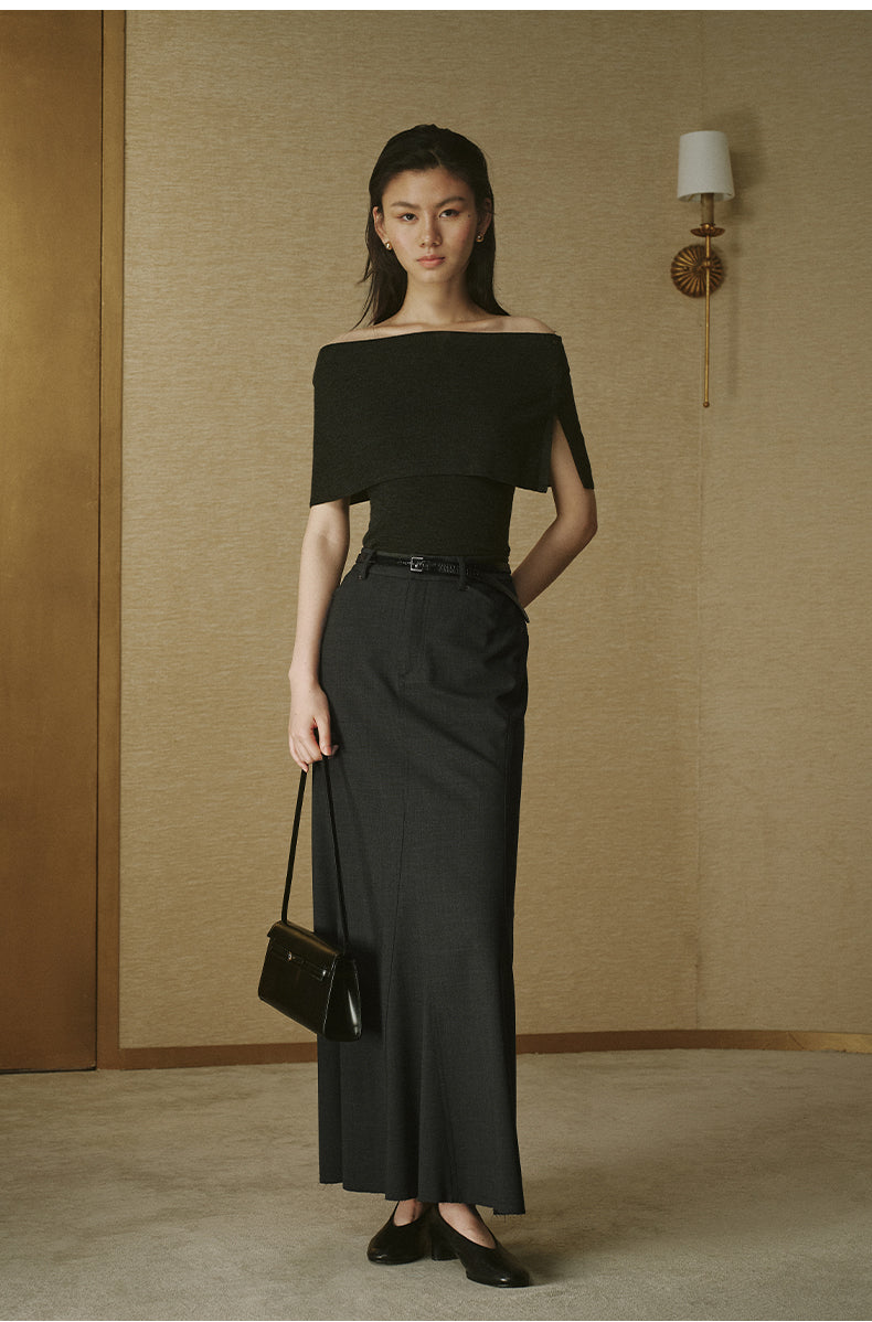 Wool Cape-Layer Knit Top Smoky Ink Grey