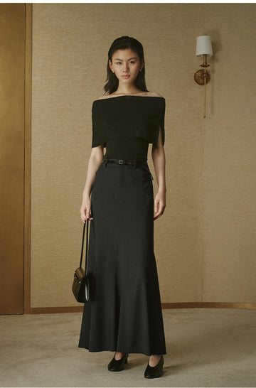 Wool Cape-Layer Knit Top Smoky Ink Grey