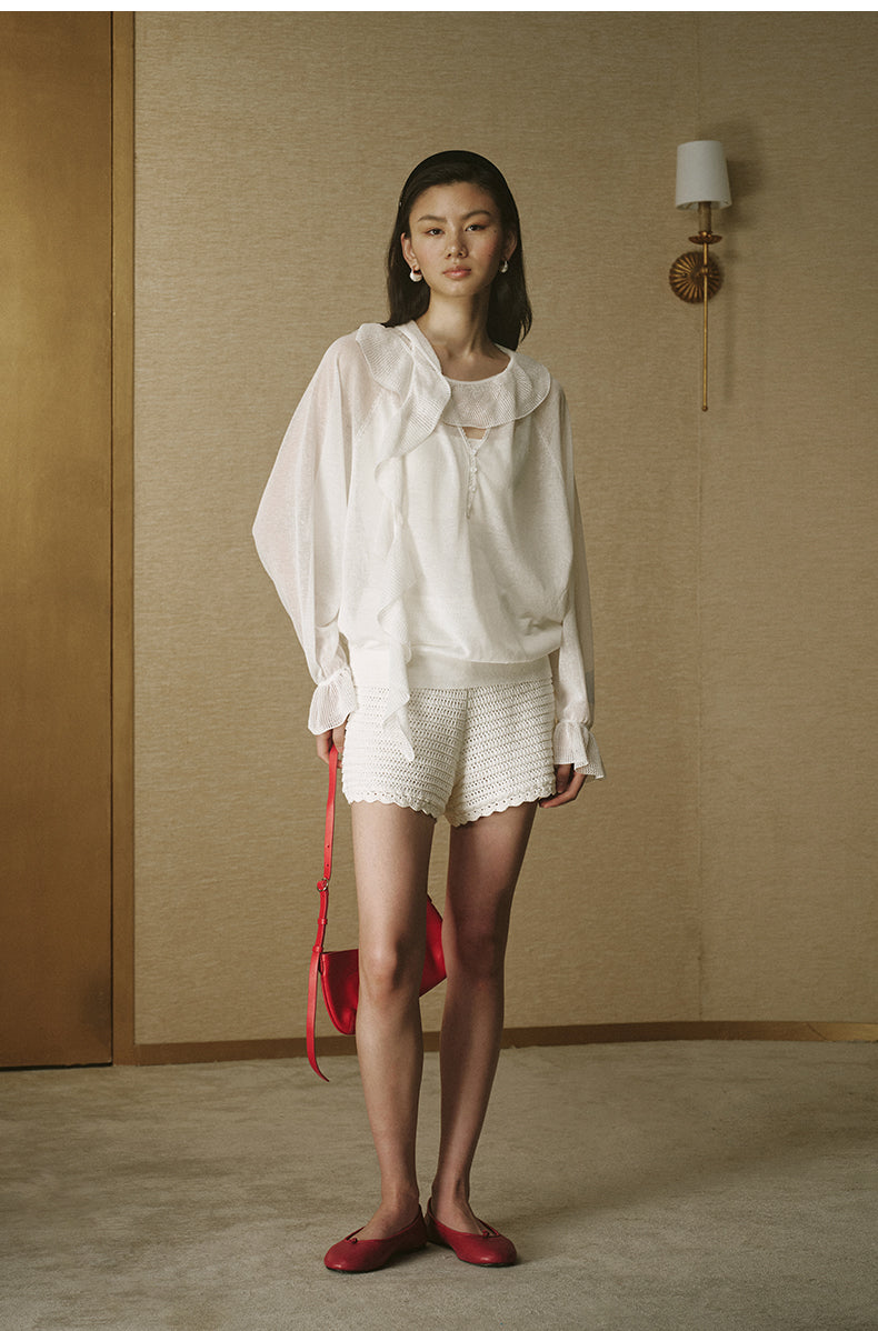 Sheer Tie Knit Cardigan Pearl White