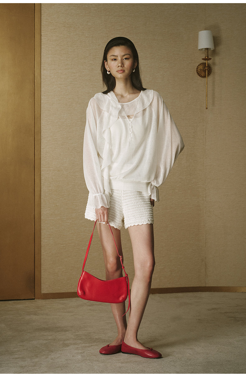 Sheer Tie Knit Cardigan Pearl White