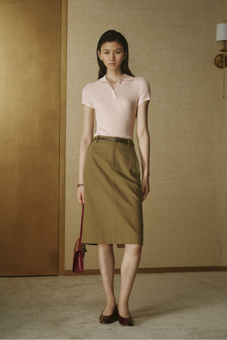 Wool Polo Knit Top Dusk Pink
