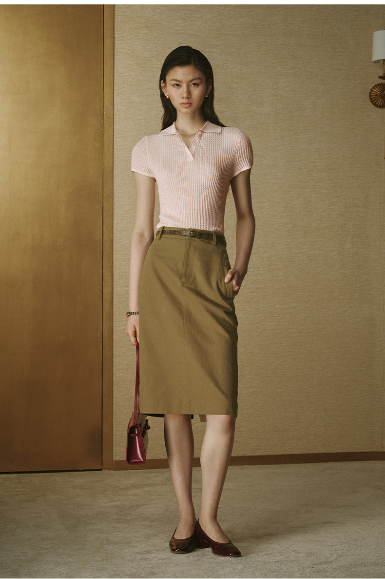 Wool Polo Knit Top Dusk Pink