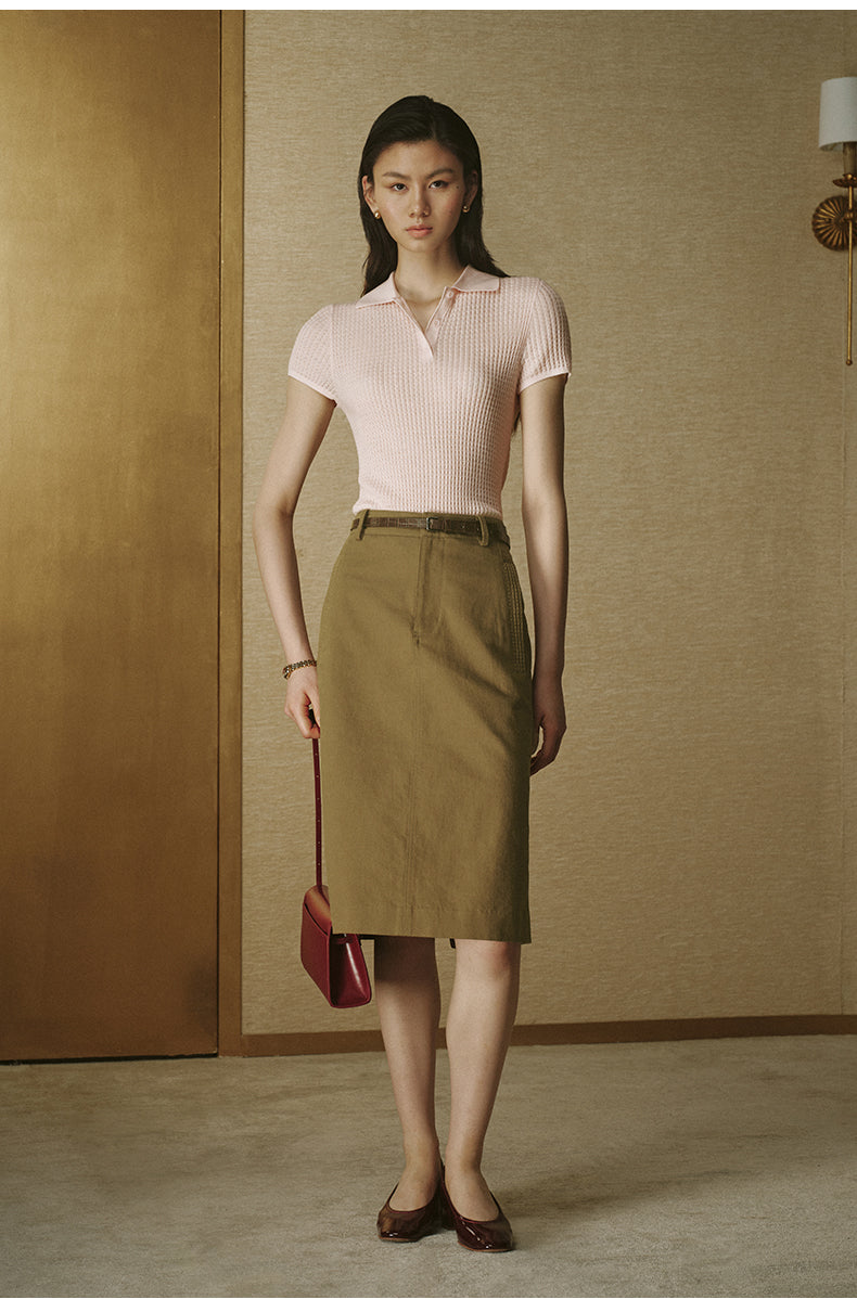 Wool Polo Knit Top Dusk Pink