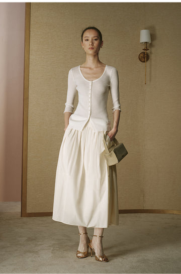Wool Henley Knit Top Ivory White