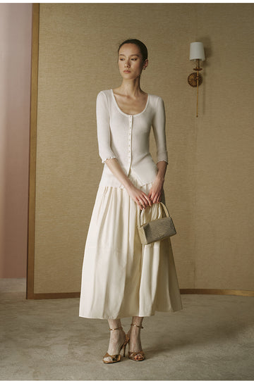 Wool Henley Knit Top Ivory White