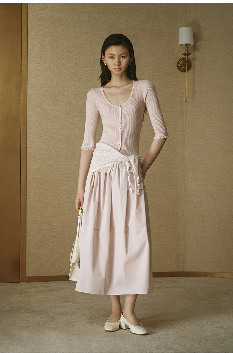 Wool Henley Knit Top Dusk Pink