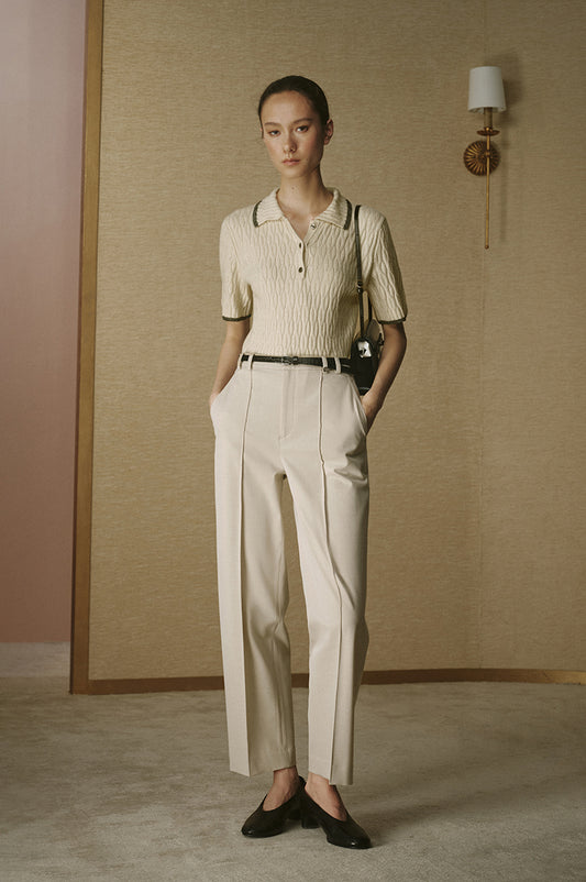 Silk Wool Cable Polo Dew White