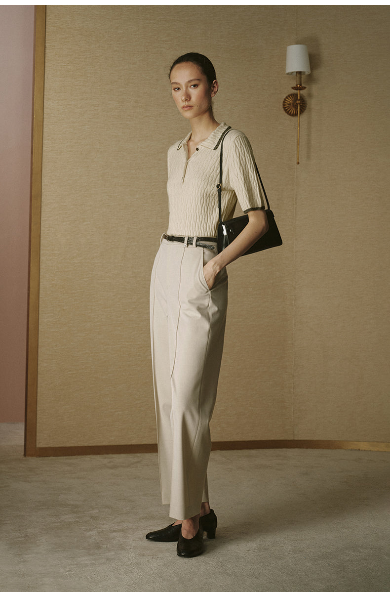 Silk Wool Cable Polo Dew White