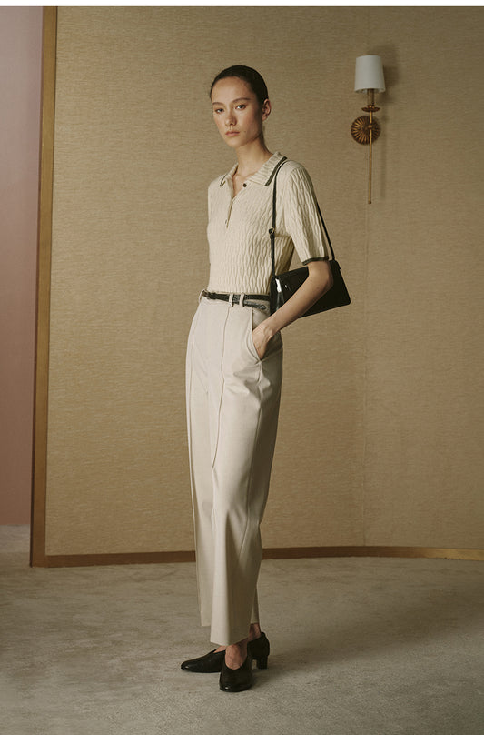 Silk Wool Cable Polo Dew White
