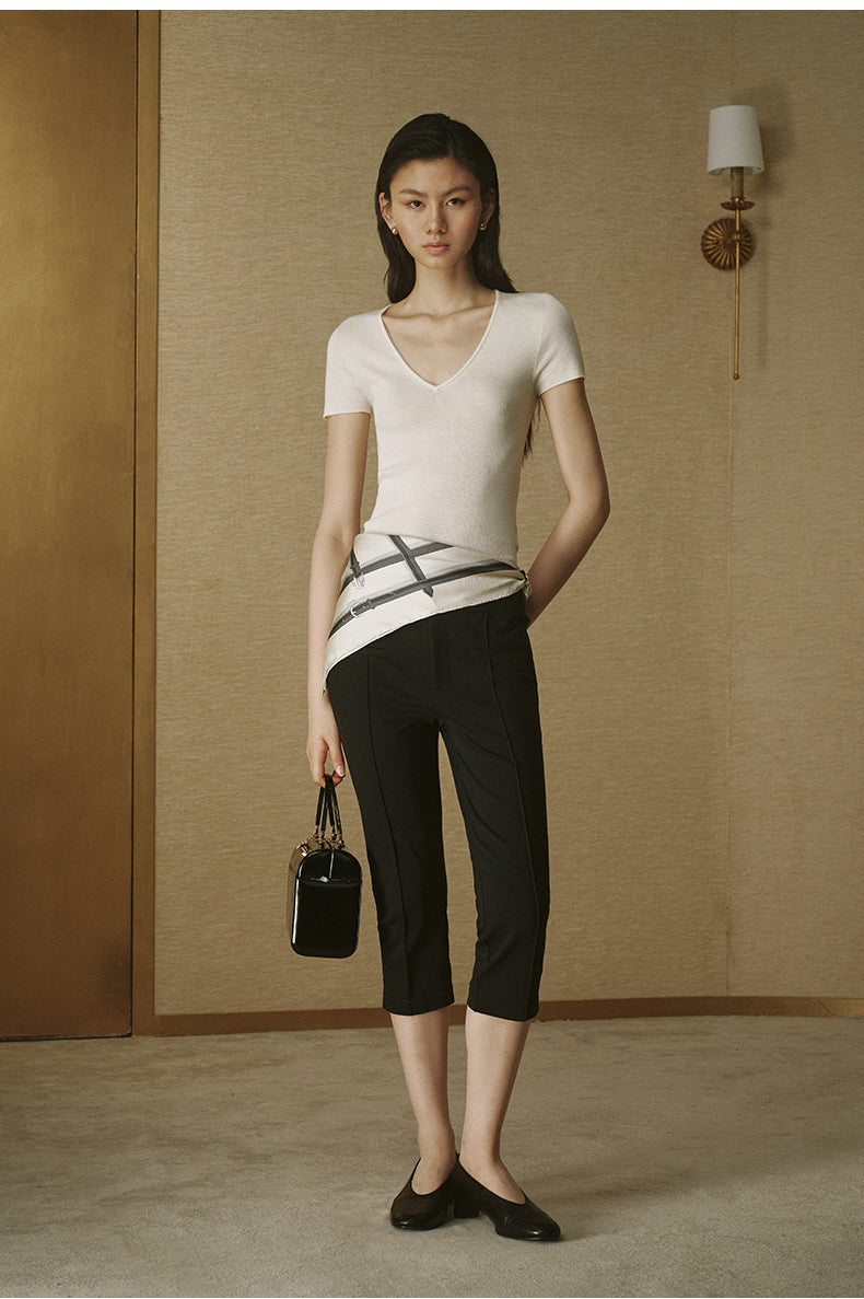 Seamless Wool V-Neck Tee Light Dew Grey