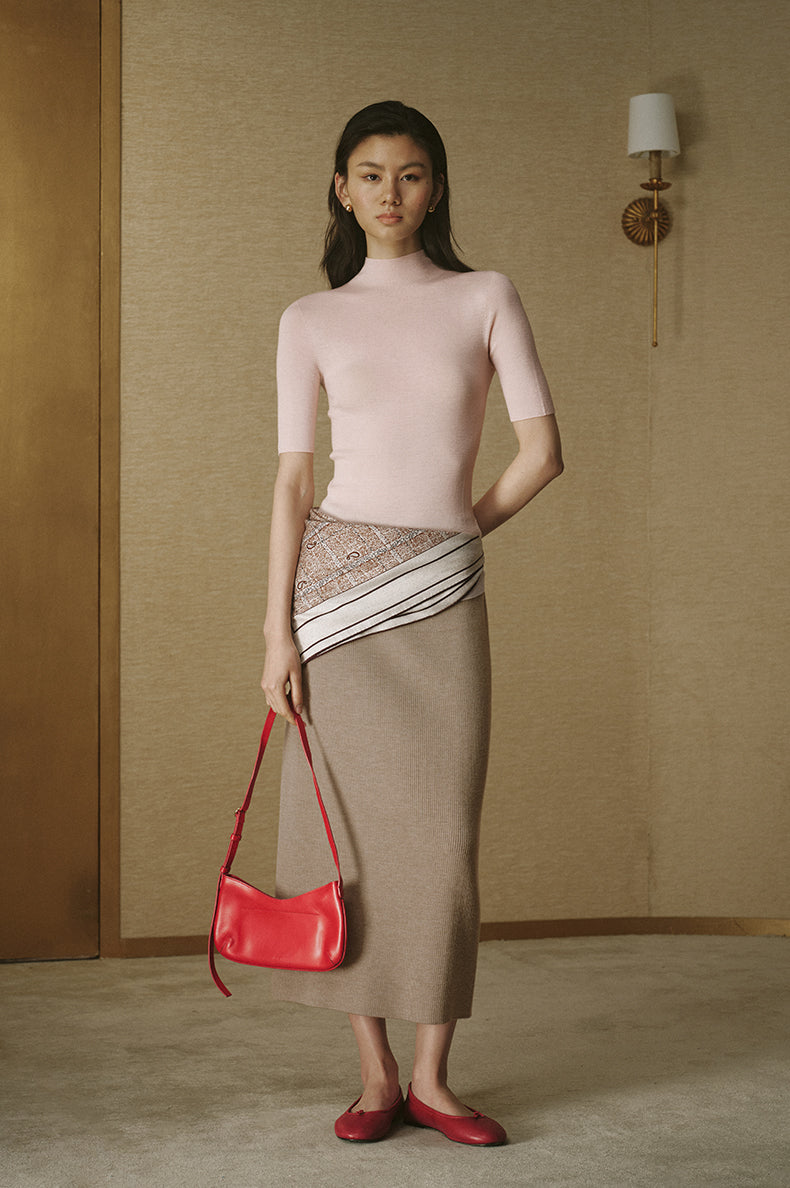 Seamless Wool Mock-Neck Tee Dusk Pink