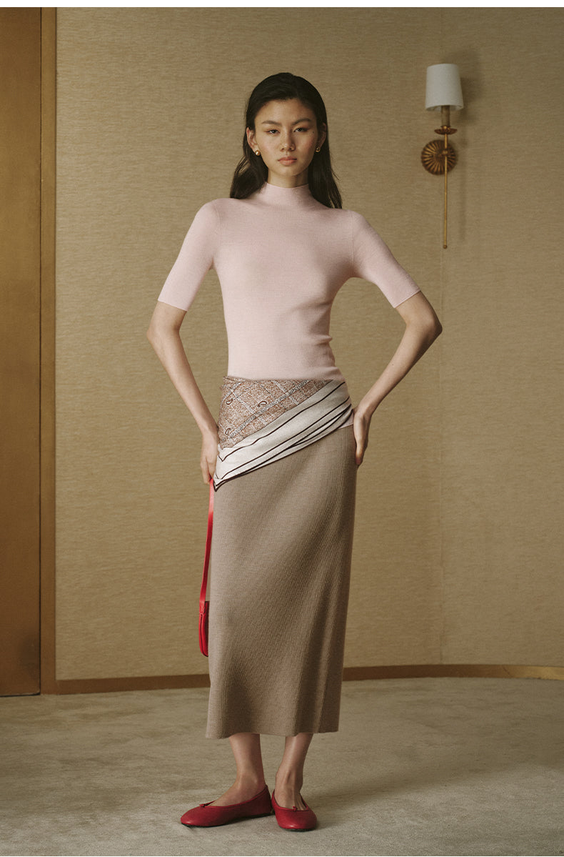 Seamless Wool Mock-Neck Tee Dusk Pink