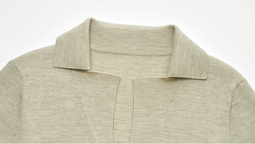 Ribbed Wool Polo Knit in Jade White - detail polo collar - Jade White