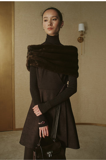 Wangxianmen Faux Fur Wrap Scarf in Deep Coffee - view 3 - Deep Coffee
