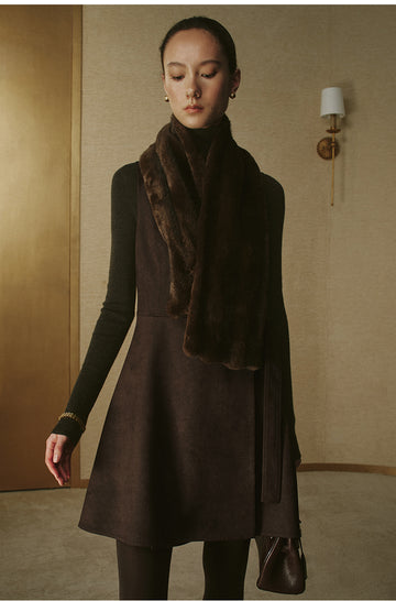 Wangxianmen Faux Fur Wrap Scarf in Deep Coffee - view 4 - Deep Coffee