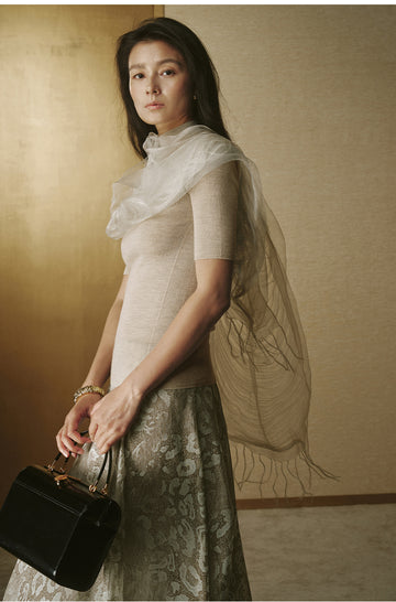 Fringed Silk Scarf Light Apricot Beige