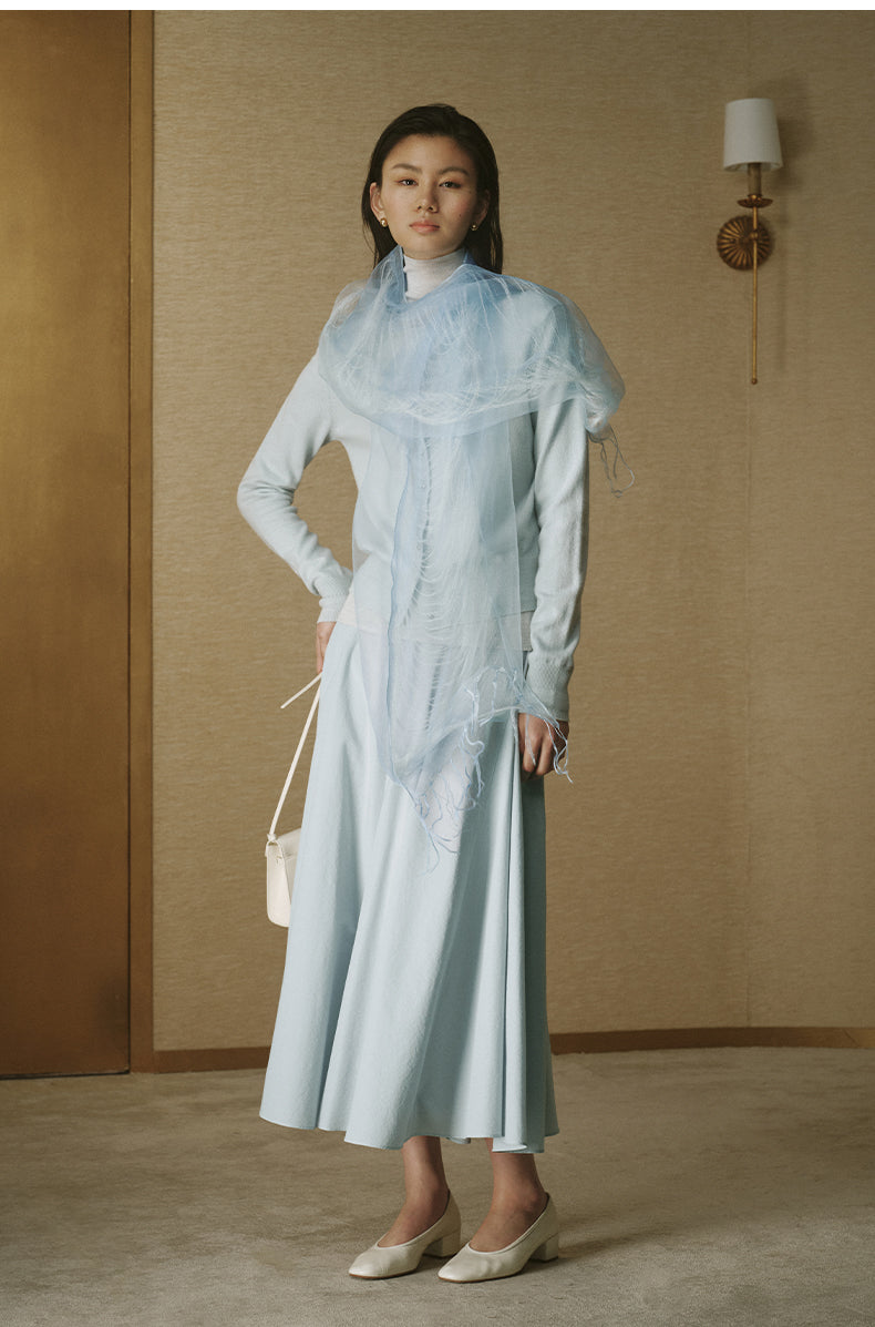 Fringed Silk Scarf Ice Melt Blue