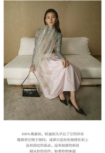 Fringed Silk Scarf Pine Smoke Grey