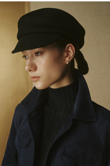 Daguanle Wool Baker Boy Hat in Ink Black - view 2 - Ink Black