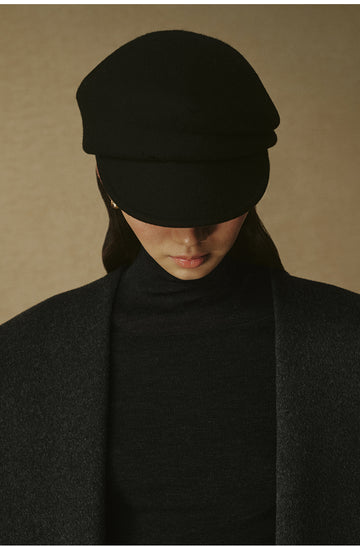 Daguanle Wool Baker Boy Hat in Ink Black - view 4 - Ink Black
