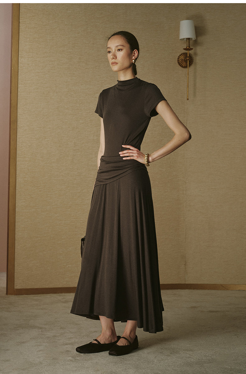 Wool Tencel Flared Skirt Deep Coffee