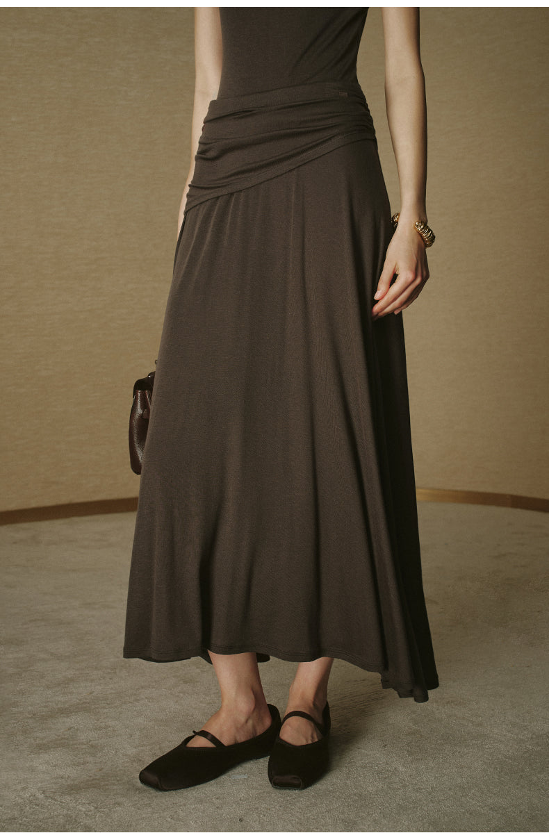 Wool Tencel Flared Skirt Deep Coffee