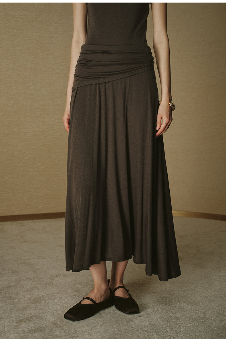 Wool Tencel Flared Skirt Deep Coffee