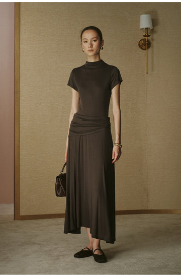 Wool Tencel Flared Skirt Deep Coffee
