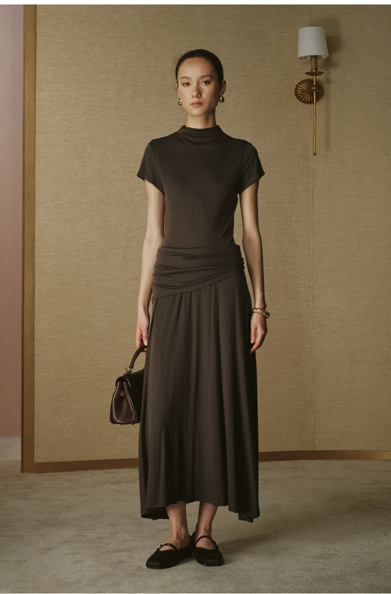 Wool Tencel Flared Skirt Deep Coffee