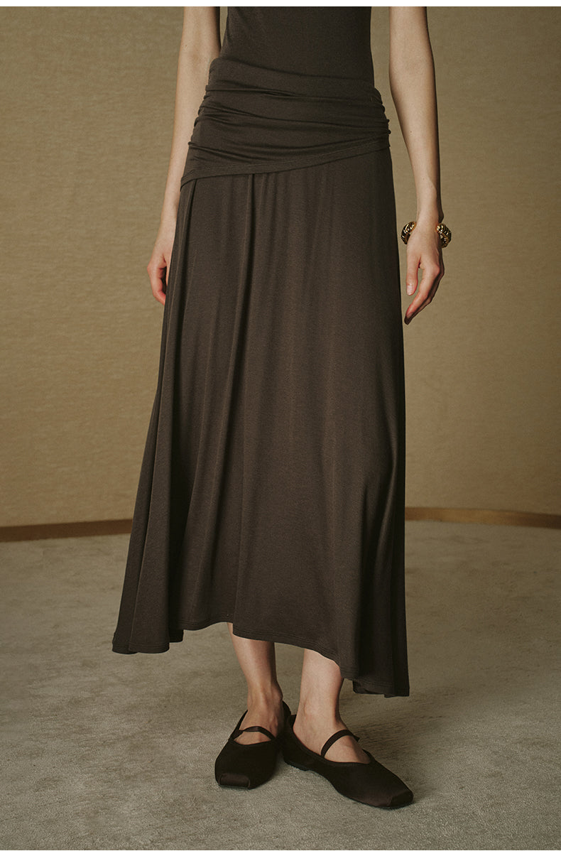 Wool Tencel Flared Skirt Deep Coffee