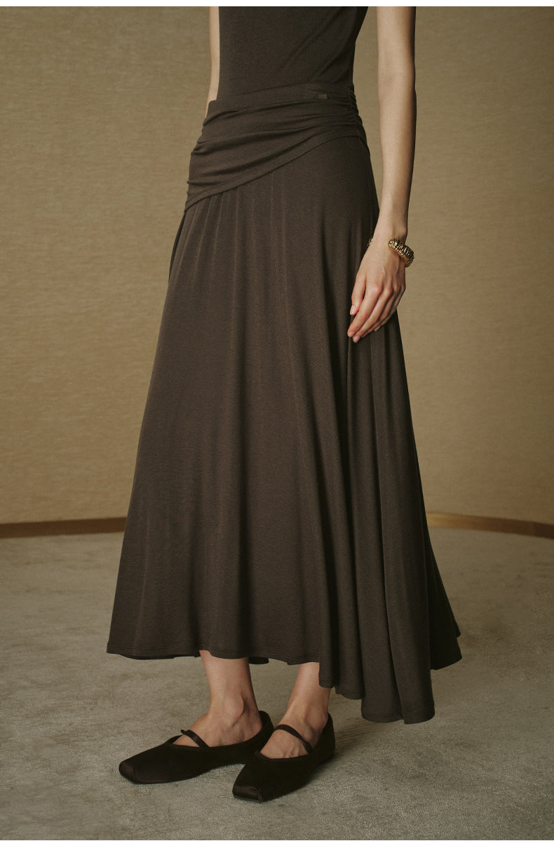 Wool Tencel Flared Skirt Deep Coffee