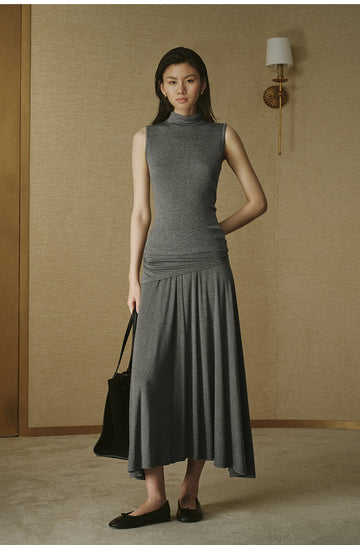 Wool Tencel Flared Skirt Mixed Grey