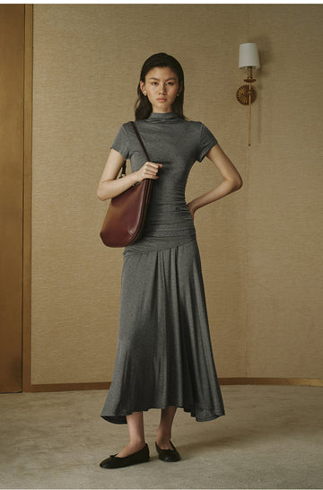Wool Tencel Flared Skirt Mixed Grey