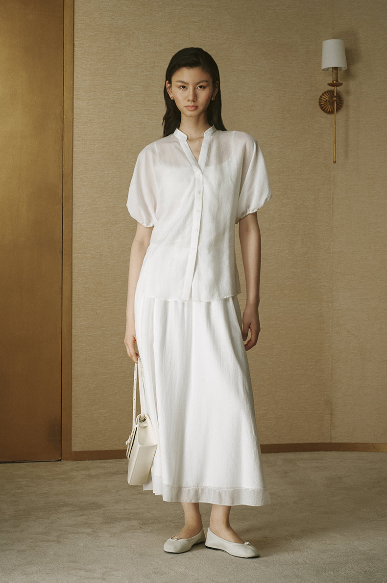Organza Tencel Linen Skirt Ivory White
