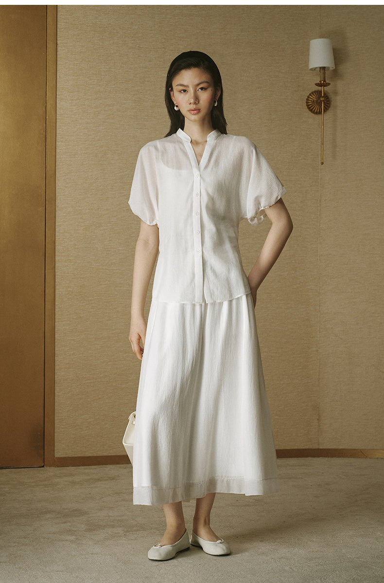 Organza Tencel Linen Skirt Ivory White