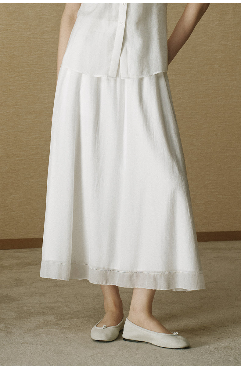 Organza Tencel Linen Skirt Ivory White