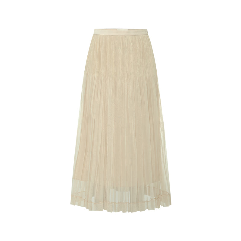 Pleated Mesh Midi Skirt