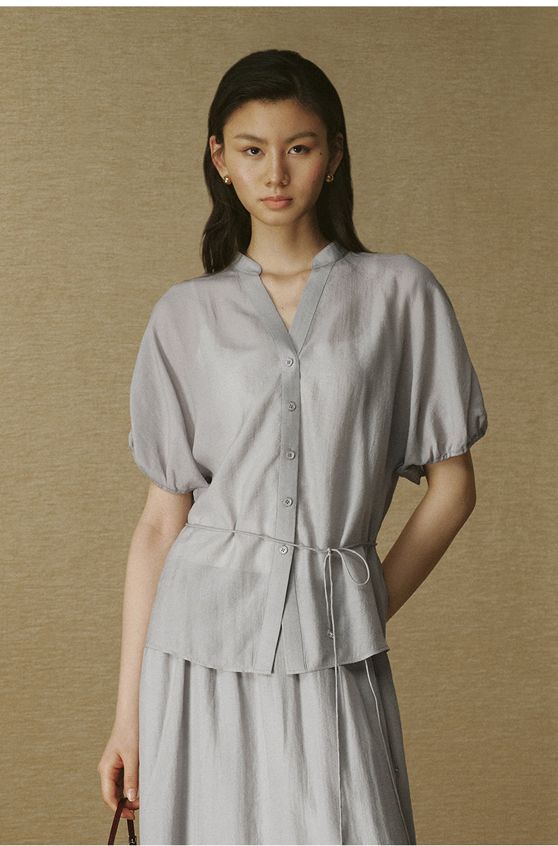 Organza Lantern Sleeve Shirt Morning Grey